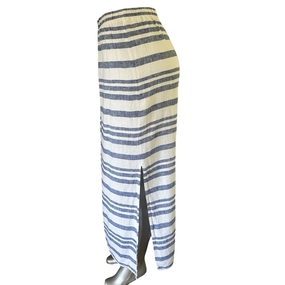 Linen Blend Long Lined Striped Maxi Straight Skirt Rare Size Large